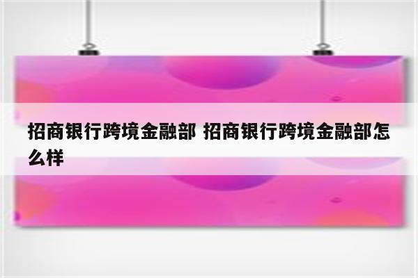 招商银行跨境金融部 招商银行跨境金融部怎么样