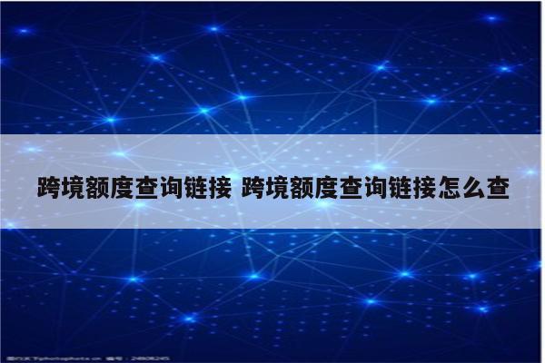 跨境额度查询链接 跨境额度查询链接怎么查