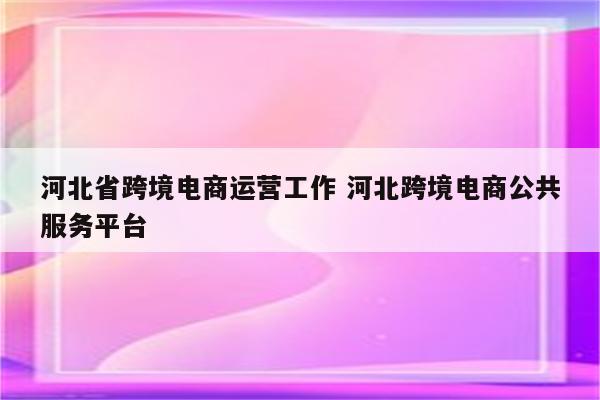河北省跨境电商运营工作 河北跨境电商公共服务平台