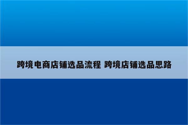 跨境电商店铺选品流程 跨境店铺选品思路