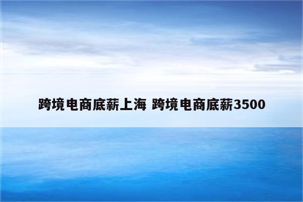 跨境电商底薪上海 跨境电商底薪3500