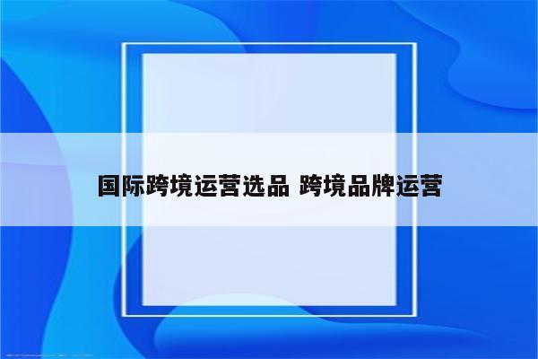 国际跨境运营选品 跨境品牌运营