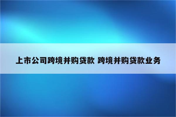 上市公司跨境并购贷款 跨境并购贷款业务