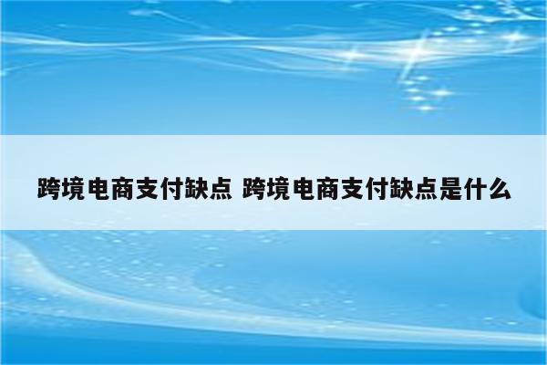 跨境电商支付缺点 跨境电商支付缺点是什么
