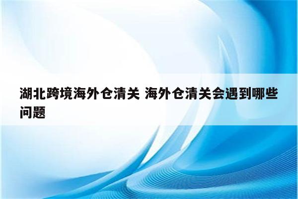 湖北跨境海外仓清关 海外仓清关会遇到哪些问题