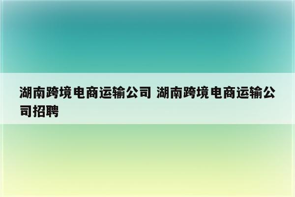 湖南跨境电商运输公司 湖南跨境电商运输公司招聘