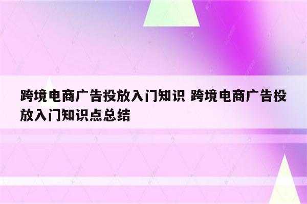 跨境电商广告投放入门知识 跨境电商广告投放入门知识点总结