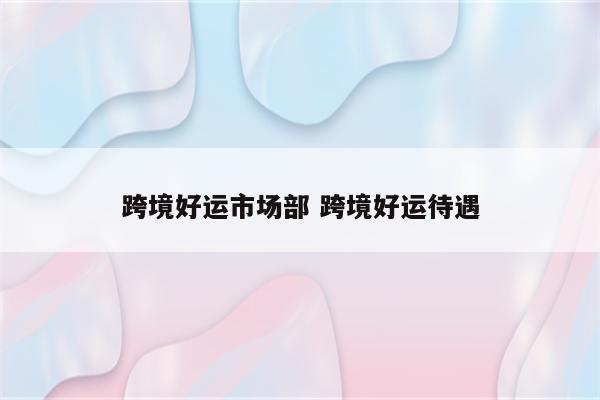 跨境好运市场部 跨境好运待遇