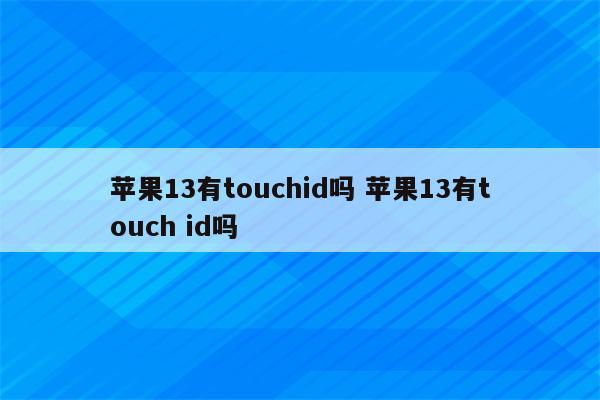 苹果13有touchid吗 苹果13有touch id吗