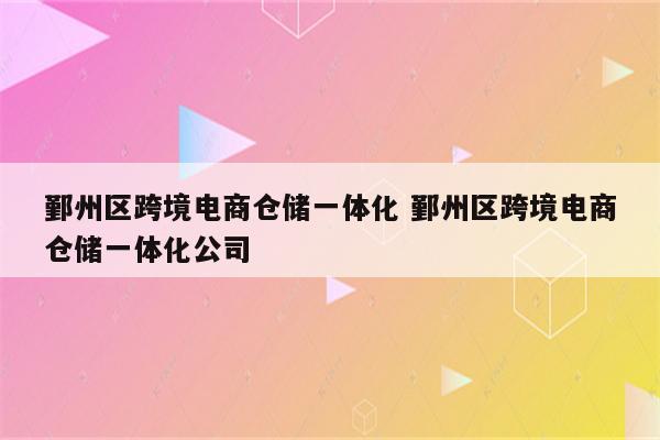 鄞州区跨境电商仓储一体化 鄞州区跨境电商仓储一体化公司