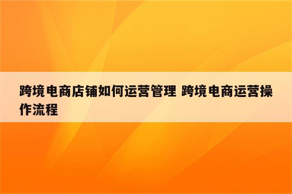 跨境电商店铺如何运营管理 跨境电商运营操作流程