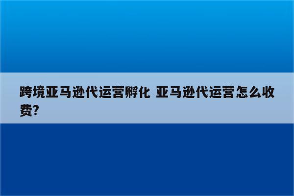 跨境亚马逊代运营孵化 亚马逊代运营怎么收费?