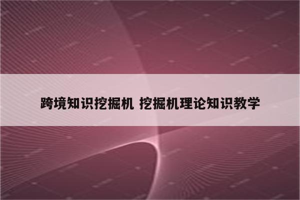 跨境知识挖掘机 挖掘机理论知识教学