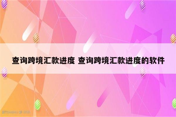 查询跨境汇款进度 查询跨境汇款进度的软件