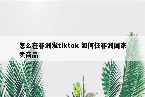 怎么在非洲发tiktok 如何往非洲国家卖商品