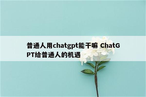 普通人用chatgpt能干嘛 ChatGPT给普通人的机遇