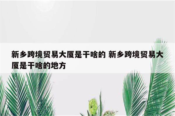 新乡跨境贸易大厦是干啥的 新乡跨境贸易大厦是干啥的地方