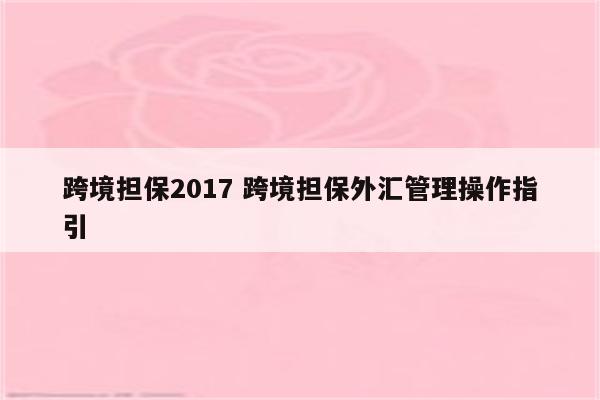 跨境担保2017 跨境担保外汇管理操作指引