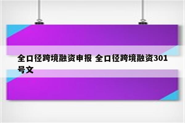 全口径跨境融资申报 全口径跨境融资301号文