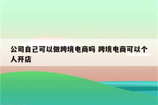 公司自己可以做跨境电商吗 跨境电商可以个人开店