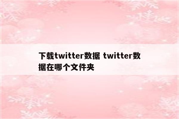 下载twitter数据 twitter数据在哪个文件夹