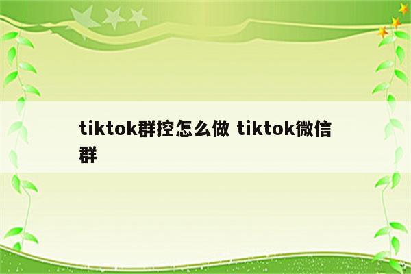 tiktok群控怎么做 tiktok微信群