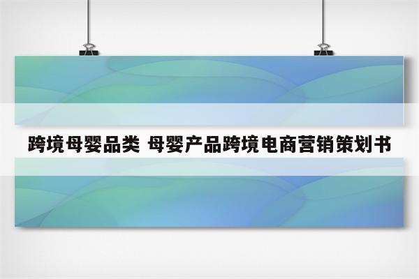 跨境母婴品类 母婴产品跨境电商营销策划书