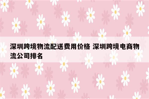 深圳跨境物流配送费用价格 深圳跨境电商物流公司排名