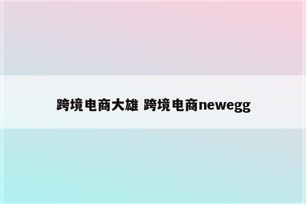 跨境电商大雄 跨境电商newegg