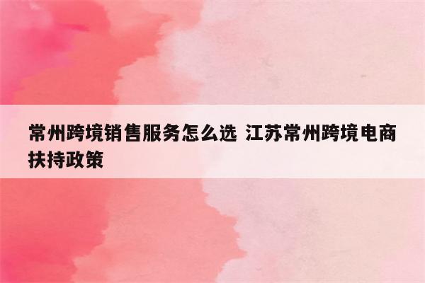 常州跨境销售服务怎么选 江苏常州跨境电商扶持政策