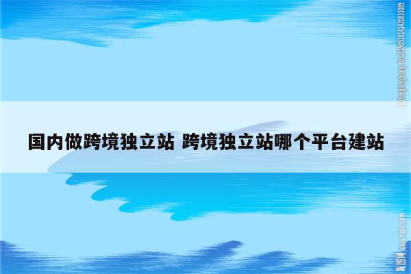 国内做跨境独立站 跨境独立站哪个平台建站