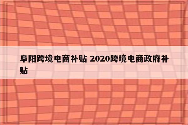 阜阳跨境电商补贴 2020跨境电商政府补贴