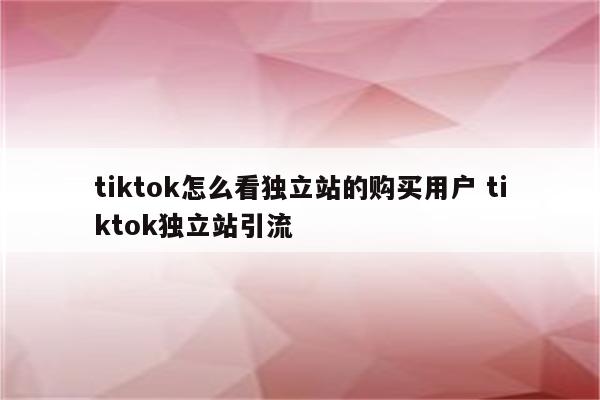 tiktok怎么看独立站的购买用户 tiktok独立站引流