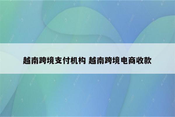 越南跨境支付机构 越南跨境电商收款