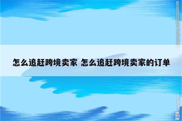 怎么追赶跨境卖家 怎么追赶跨境卖家的订单