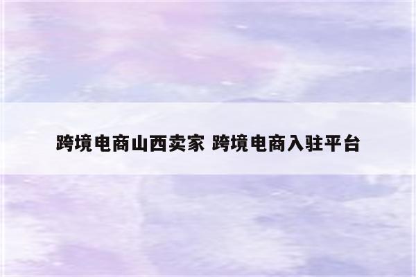 跨境电商山西卖家 跨境电商入驻平台