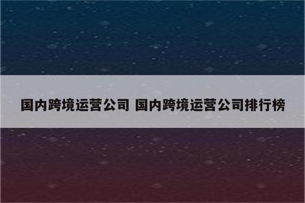 国内跨境运营公司 国内跨境运营公司排行榜