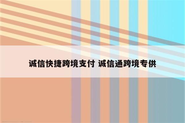 诚信快捷跨境支付 诚信通跨境专供