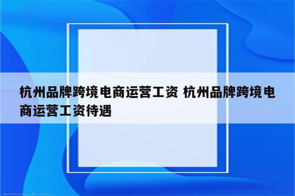 杭州品牌跨境电商运营工资 杭州品牌跨境电商运营工资待遇