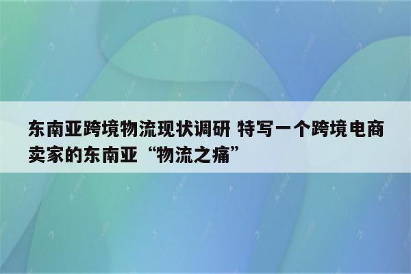 东南亚跨境物流现状调研 特写一个跨境电商卖家的东南亚“物流之痛”