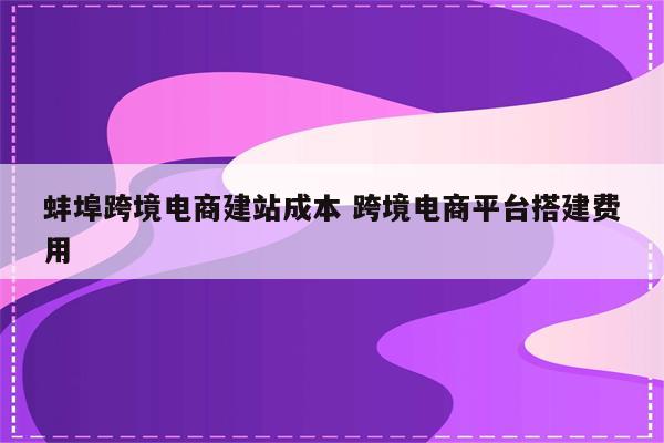 蚌埠跨境电商建站成本 跨境电商平台搭建费用