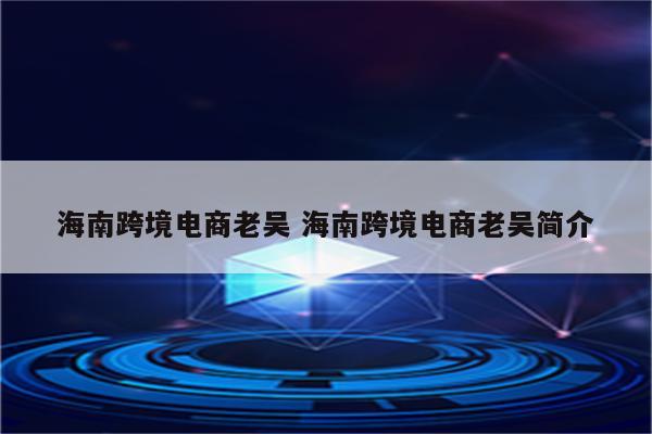 海南跨境电商老吴 海南跨境电商老吴简介