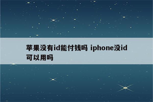 苹果没有id能付钱吗 iphone没id可以用吗