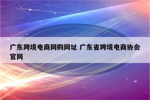 广东跨境电商网购网址 广东省跨境电商协会官网