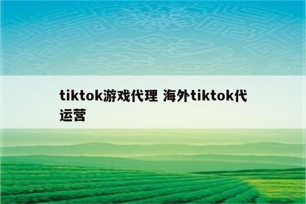 tiktok游戏代理 海外tiktok代运营