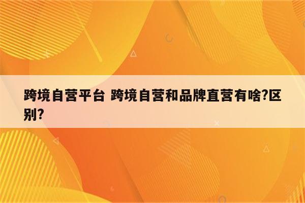 跨境自营平台 跨境自营和品牌直营有啥?区别?