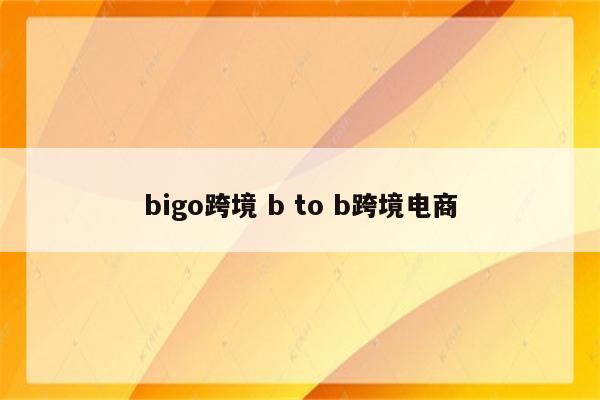 bigo跨境 b to b跨境电商