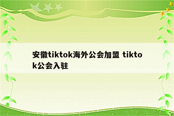 安徽tiktok海外公会加盟 tiktok公会入驻