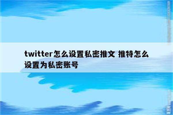 twitter怎么设置私密推文 推特怎么设置为私密账号