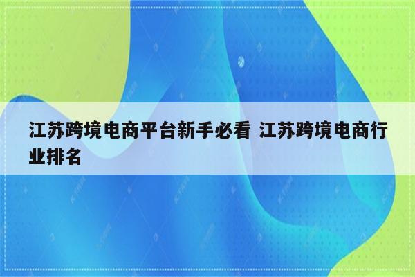 江苏跨境电商平台新手必看 江苏跨境电商行业排名